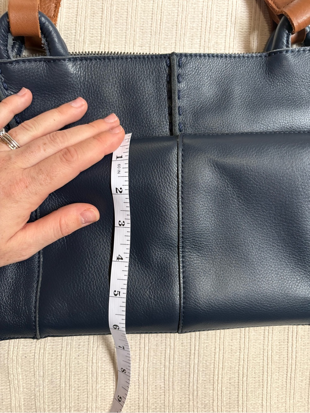The Sak Indigo Satchel Tote Bag with Brown Handles - Picture 9 of 14